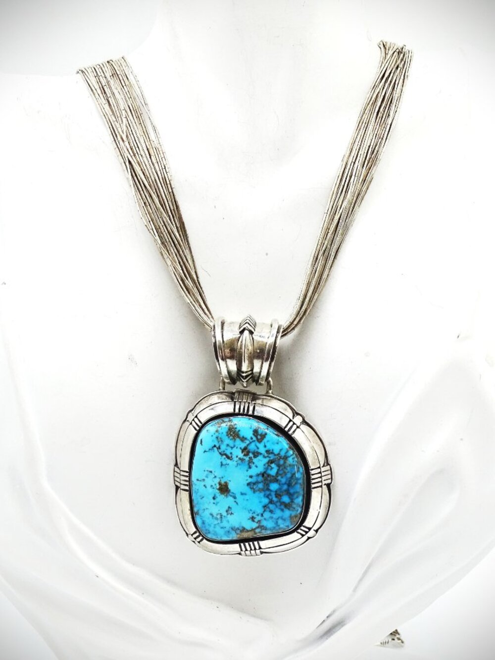 JOHNNY WATSON Sterling Silver Kingman Turquoise Pendant & Liqued Silver Necklace - Picture 10 of 10